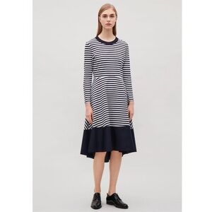 WOMEN’S COS STRIPED‎ NAUTICAL FRENCH ASYMMETRICAL IVY NEW ENGLAND MIDI DRESS EUC